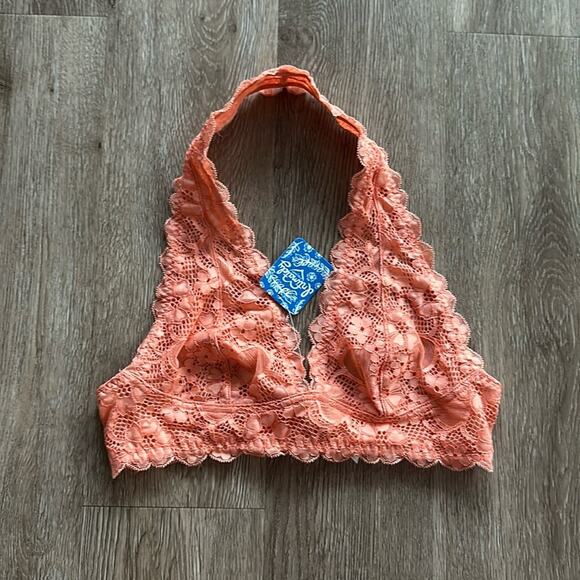 NWT Free People Intimately Orange Galloon Lace Halter Bra Small - Picture 1 of 4
